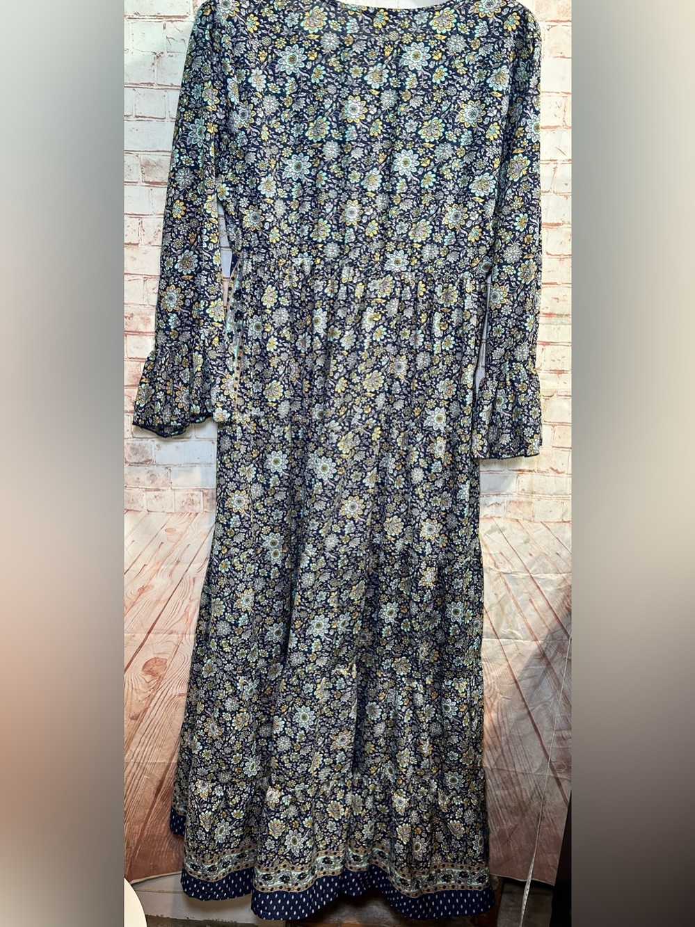 Anthro Boemo Blue Floral Tiered Boho Maxi Dress Size XL Prairie Cottagecore - Picture 3 of 6